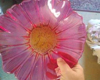 art glass flower plate 
