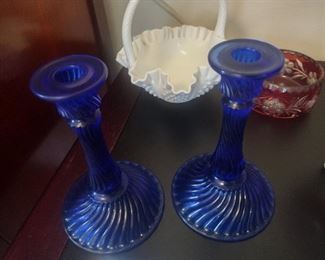  real Cobalt Blue candle holders 