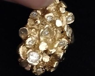 14k GOLD and diamond nugget pendant 