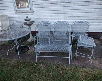 wrought iron patio set with 4 chairs table glider and end tables NICE