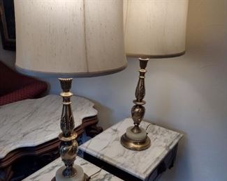 vintage pair of lamps with alabaster 