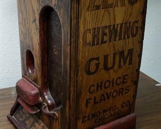 Antique, wooden ZENO chewing gum 1c vending machine.