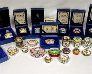 Halcyon Days enamel box collection from England.