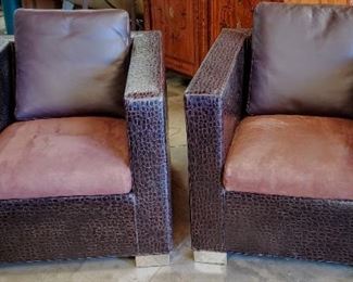 Gorgeous pair of MINOTTI (Made in Italy) leather & suede lounge chairs.