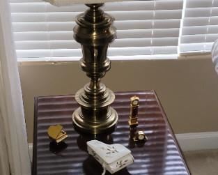 Solid Cherry End Table and Brass Lamp