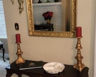 Console Table and Large Gold Framed Mirror