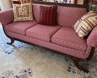 Gorgeous Antique Victorian Sofa upholstered in deep pink brocade