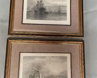2 Framed Ship Pictures by J.T. Willmore