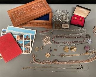Costume Jewelry and Postcards