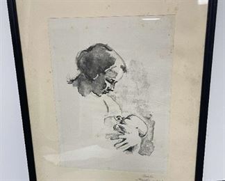 Lithograph Art Mother and Child by Asselin