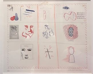 David Hockney Etching & Aquatint
from Portfolio entitled 'the Blue Guitar'
"Franco American Mail"
14" x 16"