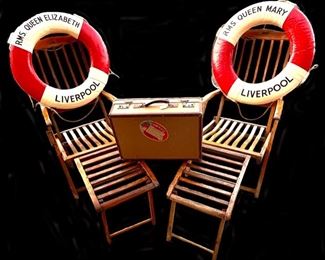 Deck Chairs & Life Rings
from both the RMS Queen Mary
&
the RMS Queen Elizabeth