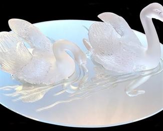 Pair of Lalique Swans with Mirror