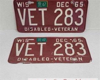 VET Wisconsin License Plate 1965