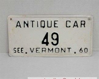 Vermont 1960 Antique Car Plate