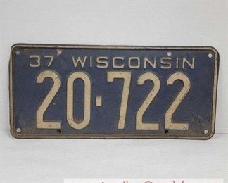 1937 Wisconsin License Plate