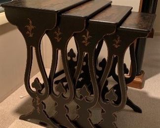 Nest of 4 black chinoiserie tables 