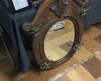 Oak hat rack mirror 