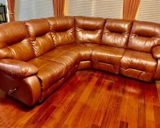 Brown Leather Dual Reclining Sectional Sofa