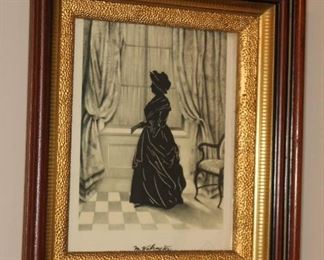 Presell @ $248                                                                       Martha Washington Silhouette Engraving in shadow box walnut and gilt wood frame. 
Circa 1920 Dimensions: 14"H x 12"W
Stock #054