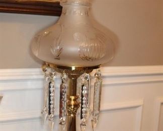 Presell @ Pair $1798
American Solar lamp with brass body on a square white marble and etched frosted glass shade. 
H: 19” Circa 1900 
Stock #008 (#007 mate)