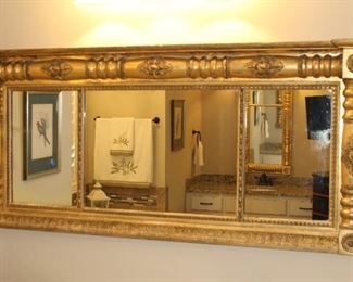 Presell @ $1998
American Federal Giltwood Buffet Mirror – Three sections. Circa 1830
Dimensions: 28”H x 56”W
Stock #038