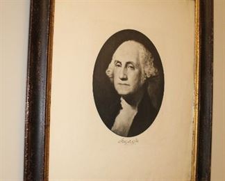 Presell @ Set of Five $998 
Engravings of the first 5 Presidents of the United States, each in a black and gold frame.
Circa 1902, Each: Dimensions: 23 1/2”H x 20”W
Stock #048 (1 of 5)