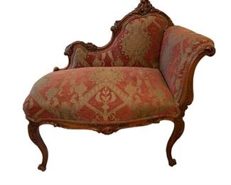 $800     Antique Corner Upholstered Carved Wood Chair Chaise DG145-9     Description: From England.  With gorgeous, carved wood detailing, this antique upholstered chaise lounge is an affordable choice which itself makes a perfect look for any interior.  If you love to listen to music which you kick back and relax, this is the chaise for you or grab a book and relax on this gorgeous piece.  This comfortable chaise is perfect for accommodating single guests.  
Condition:  Very good
Dimensions: 32 x 19 x 33"H
Local pick up Rockville, MD.  Located on the second floor.  Contact us for shipper suggestions.      https://goodbyhello.com/products/antique-corner-upholstered-carved-wood-chair-dg145-9?_pos=5&_sid=393e46d62&_ss=r