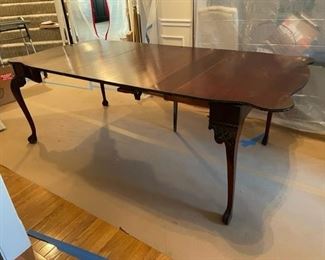 Description: This table is AMAZING!  When closed, it is a beautiful leather top demi lune table but when opened, it is a gorgeous 8 person dining table.  Just a gem!
Condition: Very good for age.  Leather top is in good condition also.
Dimensions: 40 x 22 x 30"H (closed)   82 x 22 x 30"H (fully opened w 3 leafs)
Local pick up Rockville MD.  Located on first floor.  Please contact us for shipper suggestions.