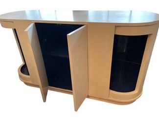 $900 - Karl Springer Style Dining Sideboard/Bar Contemporary DG145-1                                                                      Description: Mid century modern console cabinet. This beautiful piece in the style of Karl springer features a painted cabinet, cabinet and drawers. Good vintage condition and ready to accent any modern living or workspace.
Condition: Good vintage condition.  Please see photos for marks on top.
Dimensions: 60 x 19 x 33"H
Local pick up Rockville, MD.  Located on first floor.  Contact us for shipper suggestions.