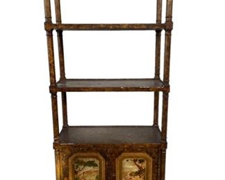 $700 - Vintage Chinoiserie Etagere Bookcase Trouvaille Inc AB147-7                                                                                                    Description: Offered is a vintage wood chinoiserie style display cabinet. This stunning chinoiserie with decorated finish, a base cabinet for hidden storage, hand painted and two stationary shelves. 

Condition: Good condition for age.  Small areas will need to be touched up

Measurements: 29 x 13 x 71"H

Local pick up Rockville, MD.  Contact us for shipper suggestions