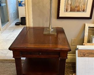 WOOD END TABLE, DESK LAMP