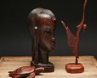 Teak Hand Carved African Bust + (3)
