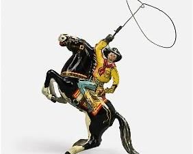 Marx Tin Litho Windup Cowboy Lasso Riding Black Stallion