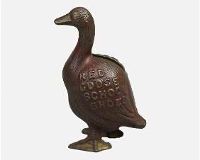 Antique Cast Iron RED GOOSE SCHOOL SHOES Advertising Still Bank Great Patina