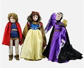 1980s Disney Snow White, Prince, Evil Queen 20" Porcelain Doll Lot -Dolls By Jerri