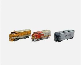 Two Locomotives and One Hopper HO Scale Model Trains