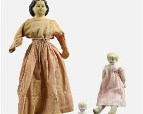 Antique Frozen Charlotte Porcelein Doll w/Clothes & Greiners Doll
