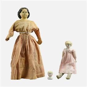 Antique Frozen Charlotte Porcelein Doll w/Clothes & Greiners Doll
