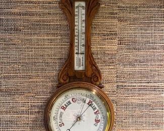 Victorian Oak Aneroid Barometer with Mercury Thermometer