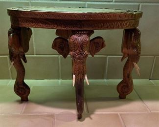 Elephant Carved Small Accent Table