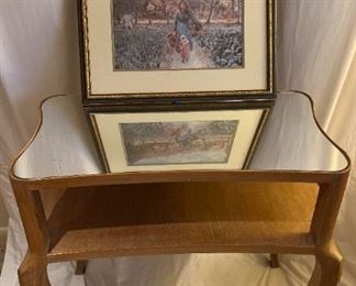 Regency Styled Vintage Wood Side Table with Mirrored Top