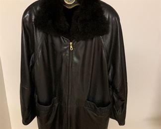Andrew Marc Womens Leather Jacket with ZipIn Opossum Liner