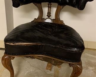 Unique Carved Wood and Leather Chair
