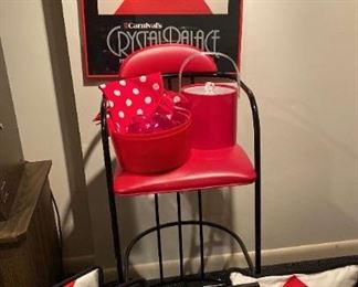 Red Bar Stool, Art, Pillows and More