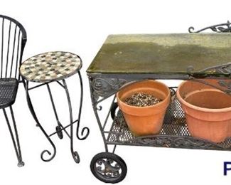 Wrought Iron Tea Cart, Plant Stand and Side Chair