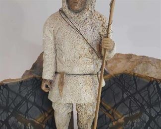 Granite Bookends and Handcrafted Eskimo Figurine