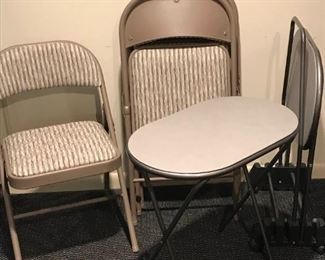 Set of Four Upholstered Folding Chairs and Tables