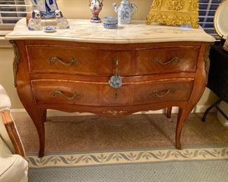 Marble top French Bombay chest
43” w, 19.5” d, 34” h
