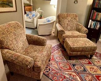 Upholstered armchairs with ottoman
39” w, 39” d, 38” h
